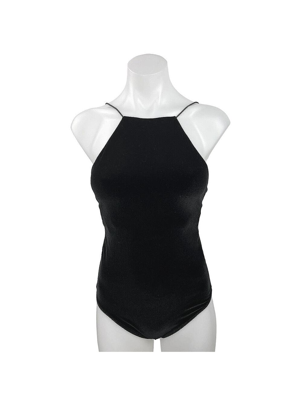 Alix NYC Black Velvet Velour Sleeveless Cami Spaghetti Strap Top Bodysuit XS